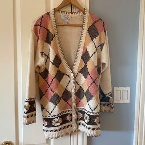 Vintage 90's Casual Corner Argyle Knit Chunky Cardigan Small